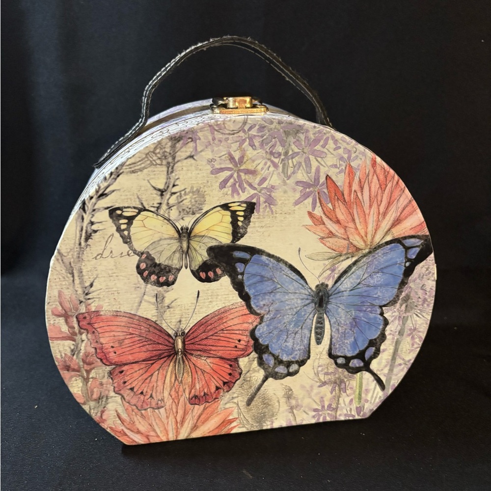 Botanical Butterfly Hinged Decorative Paper Trinket Box With Strap Susan Winget